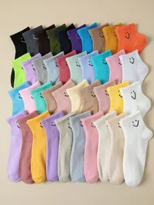 20 Pairs Women's Ankle Socks, Cartoon Smile Pattern, Breathable Anti-Odor, Casual Fitted, All Seasons, Unisex, Comfortable