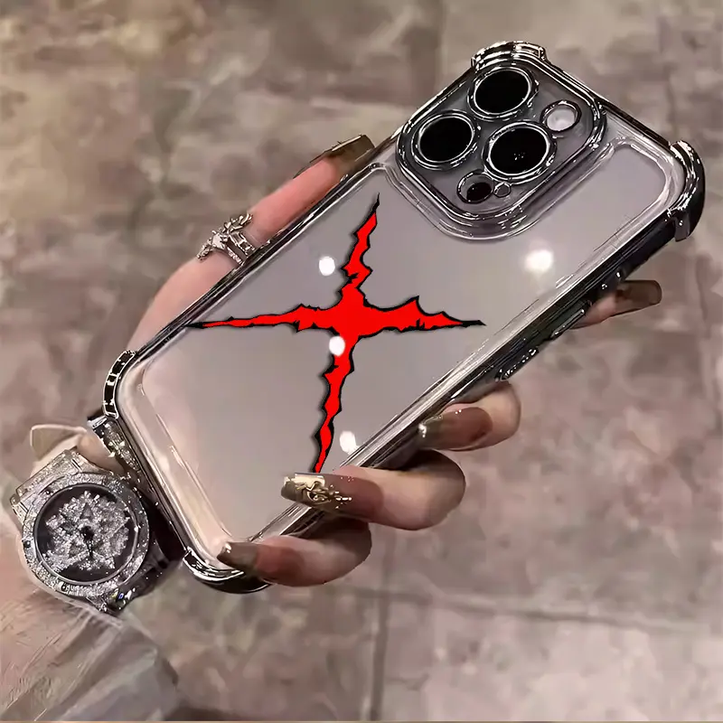 Clear Shockproof Bumper Phone Case for iPhone 18 17 16 15 14 13 12 Samsung Galaxy S26 S25 S24 S23 S22,Red Scratch Cross Grunge Punk Graphic Anti‑Drop Protective Cover,Transparent Edgy Street‑Style Hard Shell for Teen Boys Girls