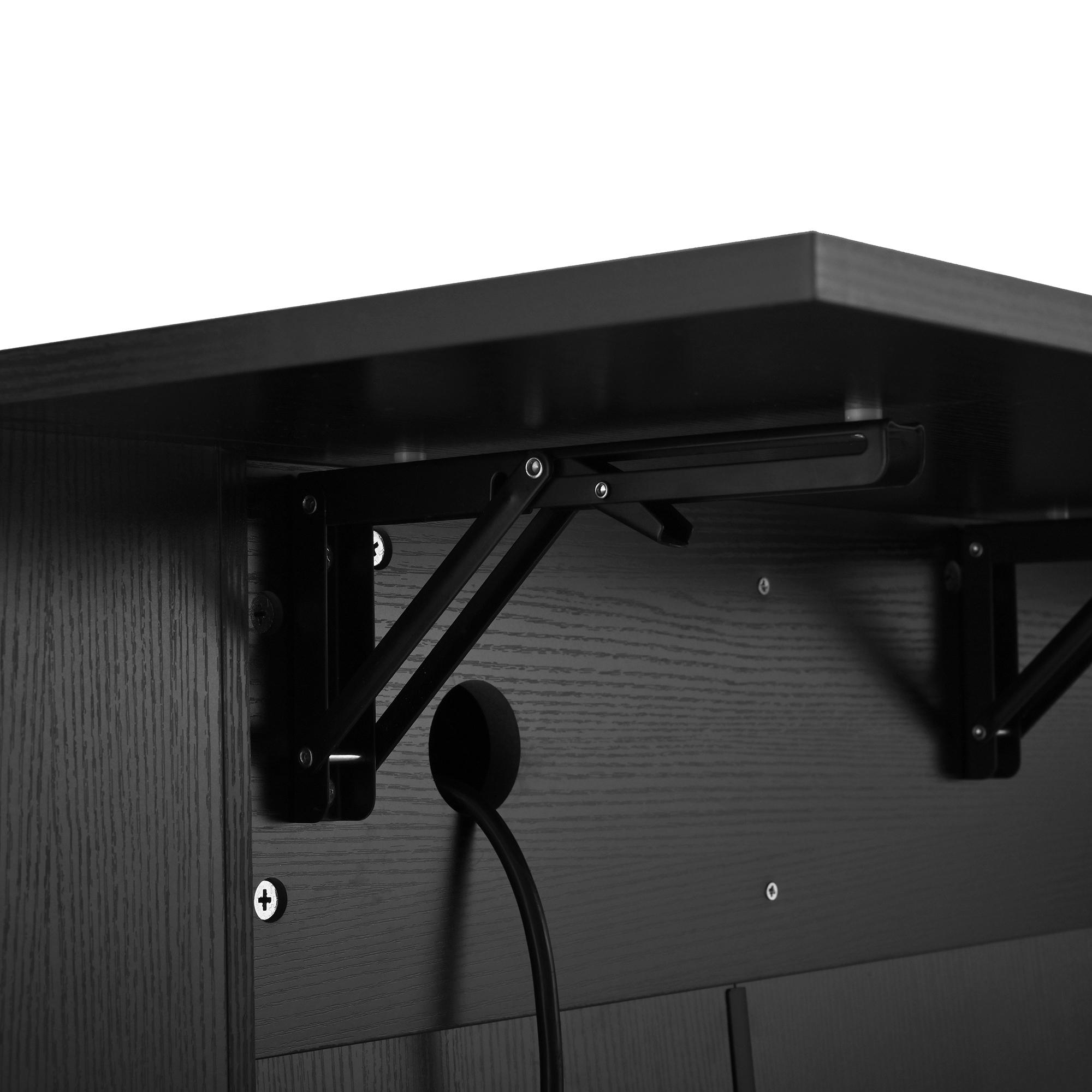 47.2" Multi-functional Extendable Kitchen Island with Drop Leaf, Built-in Power Outlet, Home Coffee Bar Wine Cabinet with Bottle Rack & Glass Holder, 2-Door Buffet Sideboard with Open Side Storage Shelves, Water-resistant Easy Clean MDF, Space Saving 47.2" Multi-functional Extendable Kitchen Island with Drop Leaf, Built-in Power Outlet, Home Coffee Bar Wine Cabinet with Bottle Rack & Glass Holder, 2-Door Buffet Sideboard with Open Side Storage Shelves, Water-resistant Easy Clean MDF, Space Saving