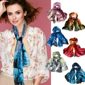 6 Pcs Scarves for Women Lightweight Summer Floral Print Pattern Scarf for Women Dressy Long Thin Scarf Shawl(Bright Style)