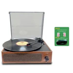 Vinyl Record Player, in audio wireless，2 pieces Turntable ABS cartridge，2 Pieces Turntable Belt turntable belts，Turntable Vinyl， Record Player with Speakers,3-Speed, Stereo speakers，Earphone Jack, RCA line-out，Vintage Design Turntable, walnut