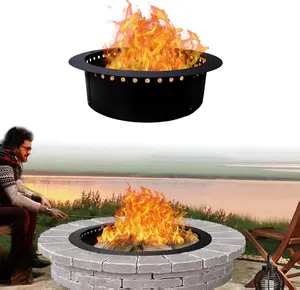 FEBTECH Smokeless Fire Pit Insert - 36" Round Foldable Steel Ring with Air Vents & Collar Support for DIY Above or In-Ground Bonfire Outdoor Garden Patio Camping Accessories