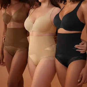 OLISHI 3-Pack Women's High Waist Panties, Lightweight Breathable Summer Briefs, Crisscross Shaping Front Waistband Bone Design, Lace Trim Comfort Undies