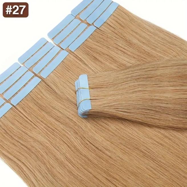 20Pcs 30g Seamless Tape-In Human Hair Extensions, Straight Skin Weft Remy Hair, Invisible & Natural Look, 12-28 Inch Lengths for Women