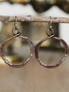 A Pair of Retro Irregular Geometric Brown Earrings, Simple Zinc Alloy Hanging Earrings, Fashionable Hoop Earrings, Daily Party Gifts