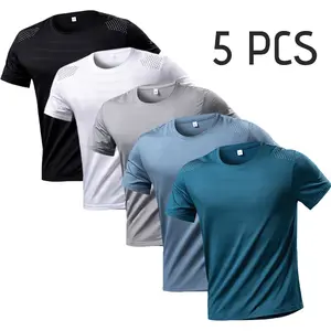 Men's 5-Pack Quick-Dry T-Shirts: Crew Neck Shoulder Ventilation Short-Sleeve Activewear