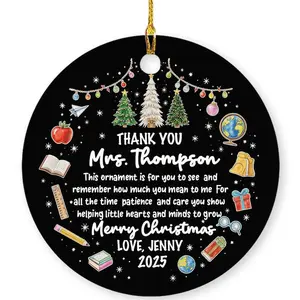 Personalized Teacher Ceramic Ornament – Teacher Appreciation Gift, Custom Holiday Christmas Round Ceramic Hanging Keepsake 8EQ