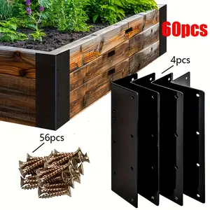 60pcs Thickened 160mm L-Type Corner Brackets, Sturdy Bracket, 4 Brackets with 56 Screws Set, Garden Fence Support Connectors, Bed Angle Iron Accessories