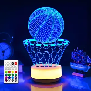 Basketball Night Light for Boys, 3D Illusion Led Lamp 14 Colors Bedroom  Decor Lamp with Remote Control /Buttons +Timer +Dim Function, Basketball Gifts Birthday Xmas Holiday  for Boys/Girls