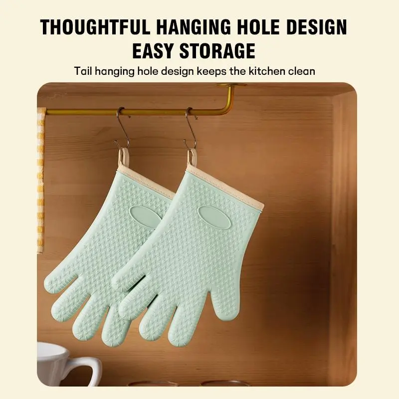 Silicone Oven Mitts Heat-Resistant Gloves Insulated Heat & Burn Proof Wear-Resistant Anti-Slip Washable Thickened for Microwave Oven Kitchen Baking Non-Slip Silicone Gloves Cookware Bakeware Bread Proofing and Baking Kit Kitchenware Food