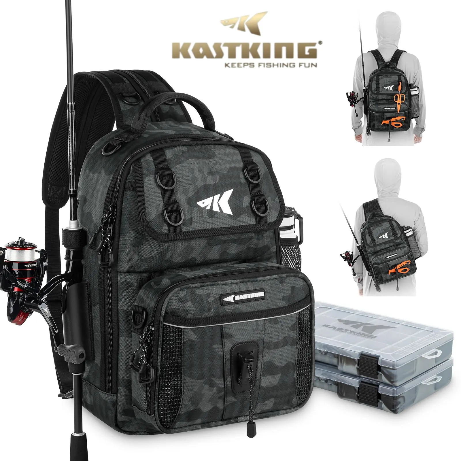 KastKing BaitSpace Fishing Sling Bag, Fishing Backpack with Rod & Beverage Holder, Tackle Bag for Fishing Gear SummerVibes,Summer Survivals ,dealsforyoudays