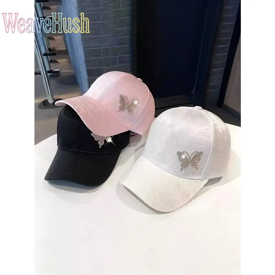 Women’s Elegant Rhinestone Bowknot Adjustable Snapback Baseball Cap - Lace-Patterned Bling Decor Sun Cap, Stylish Casual for Shopping, Outdoor Activities