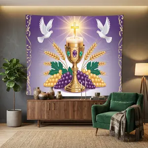 1pc Faith Spiritual Tapestry, Polyester Fabric Divine Eucharist Wall Art for Home Office, Studio, Ceiling, Entrance, Reading Nook Decor, Washable Mural, Tapestry Wall Hanging