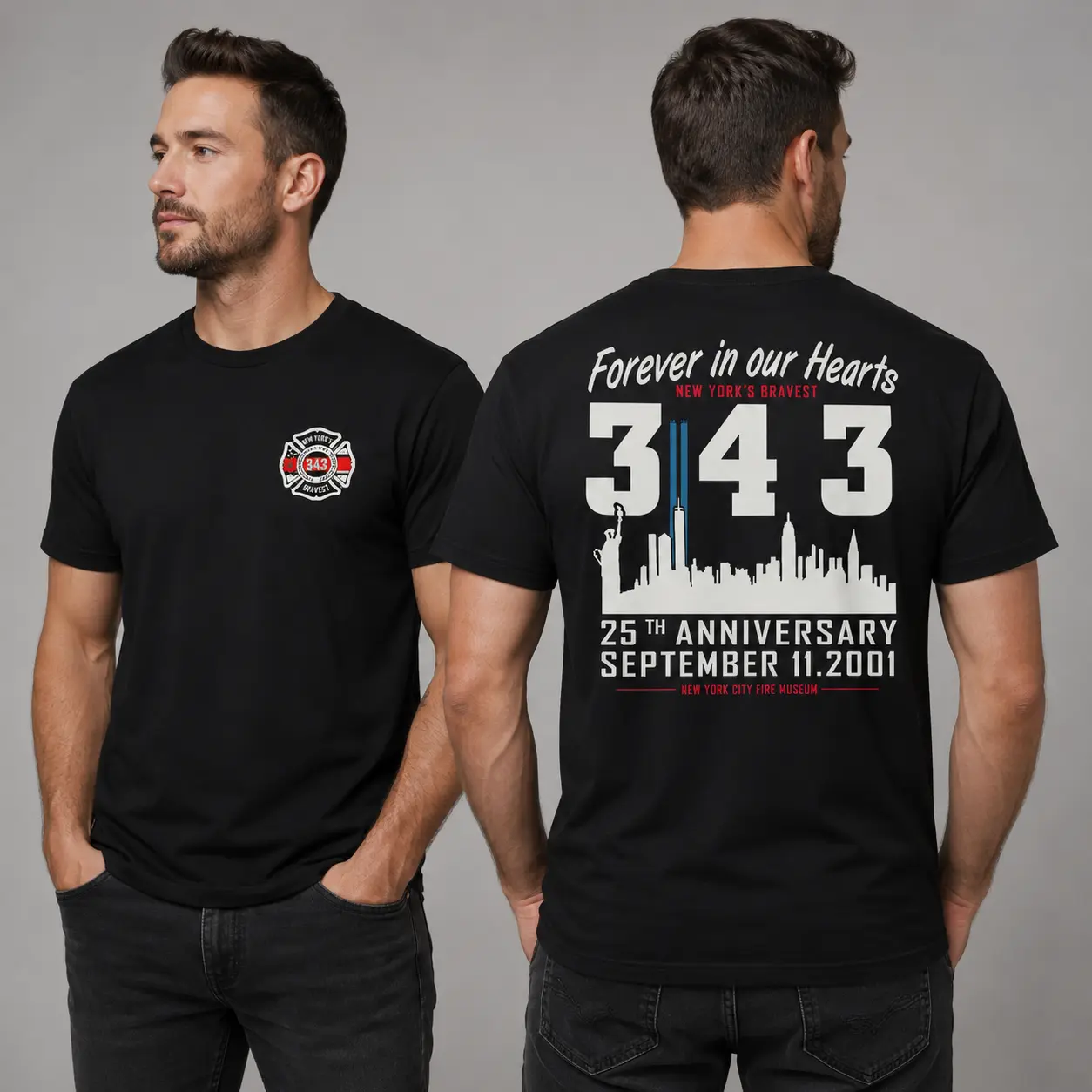 343 Forever in Our Hearts Memorial Firefighter T-Shirt, New York Bravest Tribute Tee, All Gave Some Some Gave All, Soft Cotton Blend Shirt, Honoring Heroes Apparel