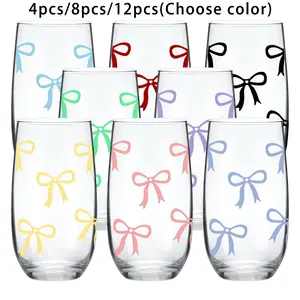 17 oz Bow Pattern Highball Glasses, 4/8/12 Pack Tall Glass Sets, Crystal Glass Drinking Glasses. Water Glasses, Mojito Vibrant Glass Cups, Tom Collins Bar Drinkware Glassware, Mixed Drink Cocktail Glass Set
