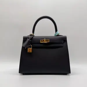 Pre-owned HERMÈS leather Tote Bags Hermes Kelly 25 Black Epsom Sellier Gold Hardware Stamp U 2024