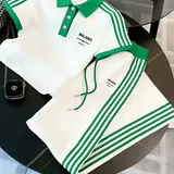 Men's & Women's Fitted Milan-Style Striped 2-Piece Casual Sportswear Set - Button Shirt, Pants, Matching Sets, All-Season Golf & Fitness Fit, 2 Piece Clothes; Women’s Sizing Note: Purchase per Marked Sizes