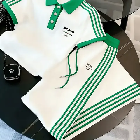 Men's & Women's Fitted Milan-Style Striped 2-Piece Casual Sportswear Set - Button Shirt, Pants, Matching Sets, All-Season Golf & Fitness Fit, 2 Piece Clothes; Women’s Sizing Note: Purchase per Marked Sizes