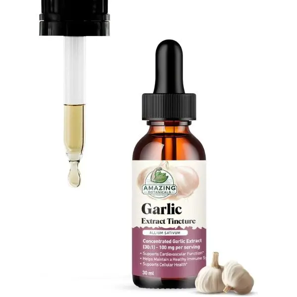 Amazing Botanicals Garlic Tincture - Edible Allium Sativum Dietary Herbal Extract, High-Potency Allicin-Rich Liquid Fitness Supplement for Immunity Support & Tea Use, 1oz/30ml Wellness Aid