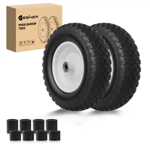 Yesker 4.10/3.50-6" Flat Free Tires and Wheels Replacement, 12" Solid PU Tire with 5/8" Axle Bore Bearing for Wheelbarrow, Gorilla Cart, Hand Truck, Utility Cart, 2 Pack fathersdaygift