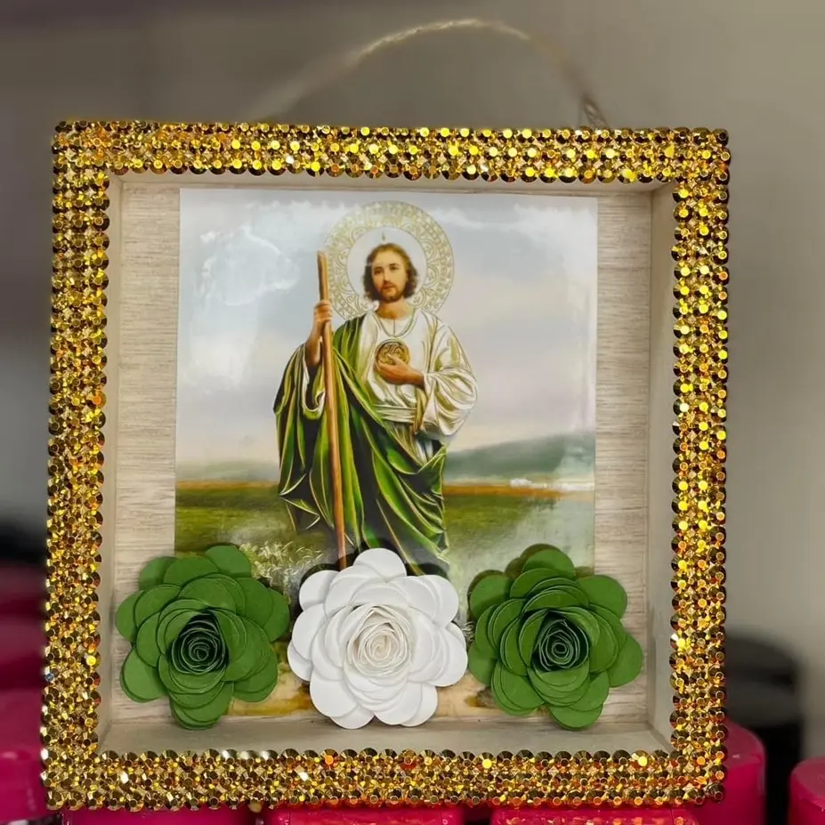 St JudeWooden Shadowbox Wall Decor with Gold Rhinestones - St Jude