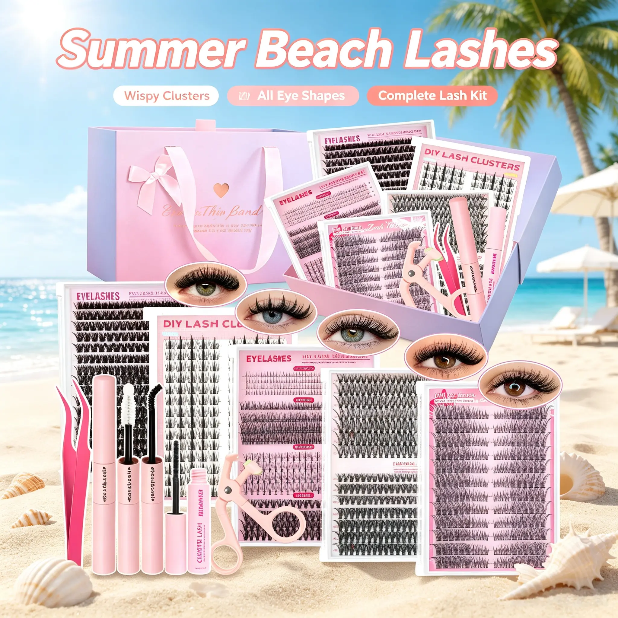 Lash Clusters Kit Mixed-Length Individual False Eyelash Kit with Lash Bond&Seal, Remover, Tweezers, Brush, Eyelash Curler Eyelash Extensions Volume/Manga/Ultra/Dramatic with Pikes Bottom Lashes Clusters Kit Wispy Individual Fake Eyelashes Kit DIY at Home