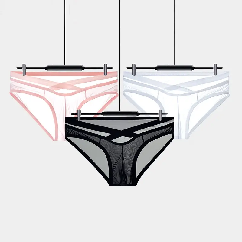 Sexy Cross-Strap Men's Briefs, Transparent Thin Mesh, Breathable U-Pouch AD322