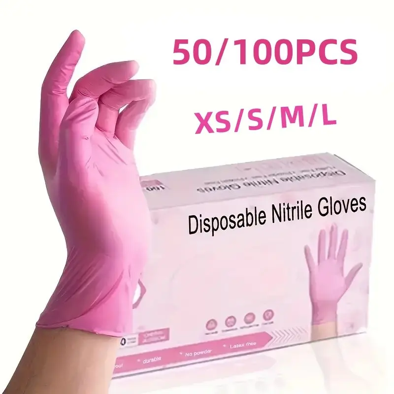 50/100PCS Pink Disposable PVC Gloves, Plastic Gloves, Multifunctional Durable Cleaning Gloves, Fashionable Design Kitchen Gloves, Kitchen Accessories, Cleaning Supplies, Household Cleaning Gloves