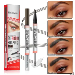 Hello Kiss 2-in-1 Eyebrow Pencil with Clear Gel, Dual-Ended 3D Microblading Eyebrow Pen with 4 Tip & Eyebrow Brush, Waterproof, Long-Lasting Eyebrow Pencil for Women, Eyebrowtint, Brow Cosmetic Makeup Tool