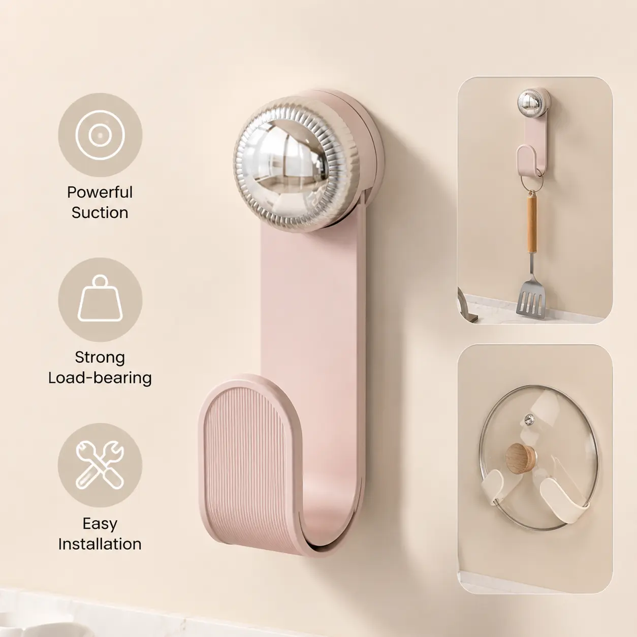 1-Piece Suction-Mounted Foldable Pot Lid Holder - Compact, Scratch-Resistant, Detachable Wall Organizer Hooks & Rails for Kitchen Lid and Utensil Organization, Reusable Suction Hooks & Rails