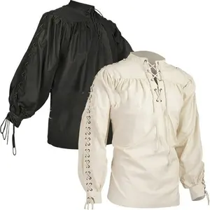 High-Quality Men's Bandage Long Sleeve Shirt - Medieval Renaissance Gothic Warrior Style