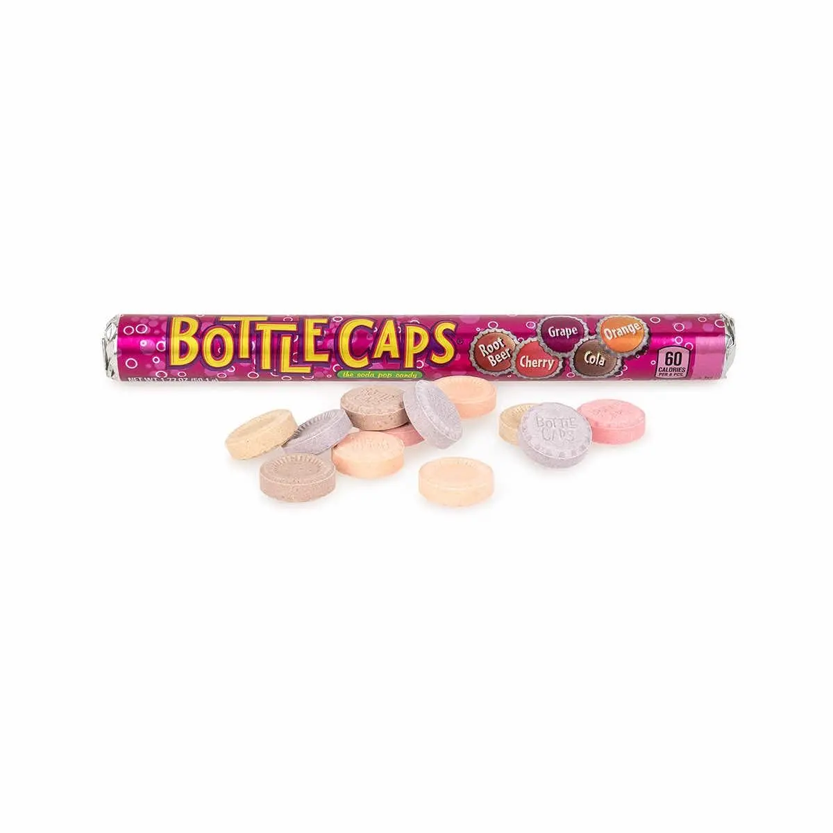 Bottle Caps Soda Pop Candy Roll, fizzy hard candy 1 roll 1.77oz