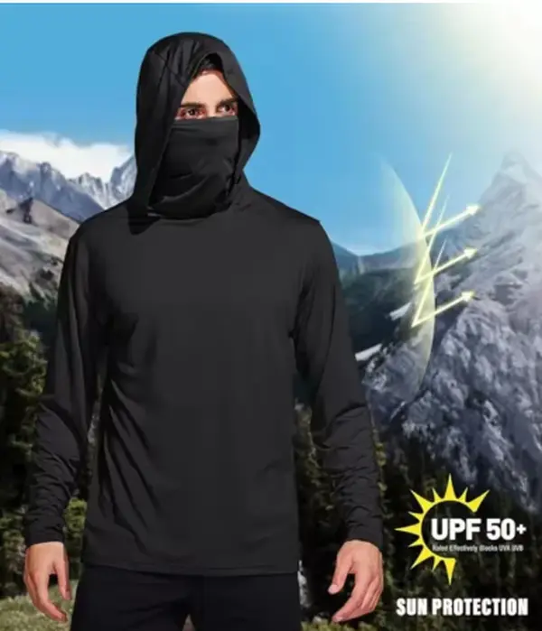 Men’s Sun Protection Hoodie UPF 50+ with Neck Gaiter - Premium Outdoor Wear, Sun Protection, Lightweight, Breathable, Moisture-Wicking, Men's Outdoor Wear