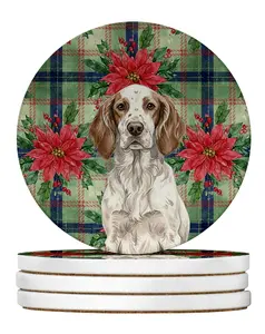 Carolines Treasures WDK8629RCS4 4 x 4 in. Liver Belton English Setter Christmas Poinsettias Large Sandstone Coasters, Pack of 4