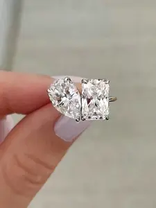 Female Multi-Size Toi et Moi Water Drop Sparkling Zircon Silver Rings - Modern Twist Wedding Jewelry Accessory