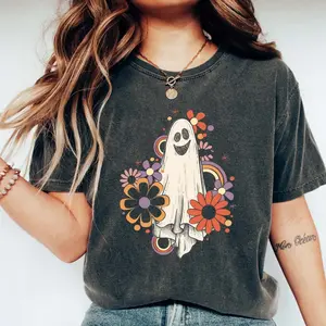 Retro Halloween shirt, Flower Ghost Sketch Shirt, Vintage Ghost Halloween Shirt, Witch Shirt, Retro Fall Shirt, Fall Shirt,Horror T-shirt Monster T-shirt Scary T-shirt Halloween Costume T-shirt Halloween Party T-shirt Black Cat T-shirt Spider T-shirt Top