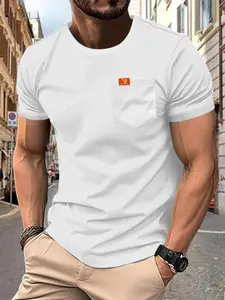 Men's Solid Pocket Tee, Loose Casual Short Sleeve T-shirt for Summer, Men's Top for Daily Wear, Athletic T Shirt, Athletic Crew Neck, Relaxed Tee, Sports Casual Wear