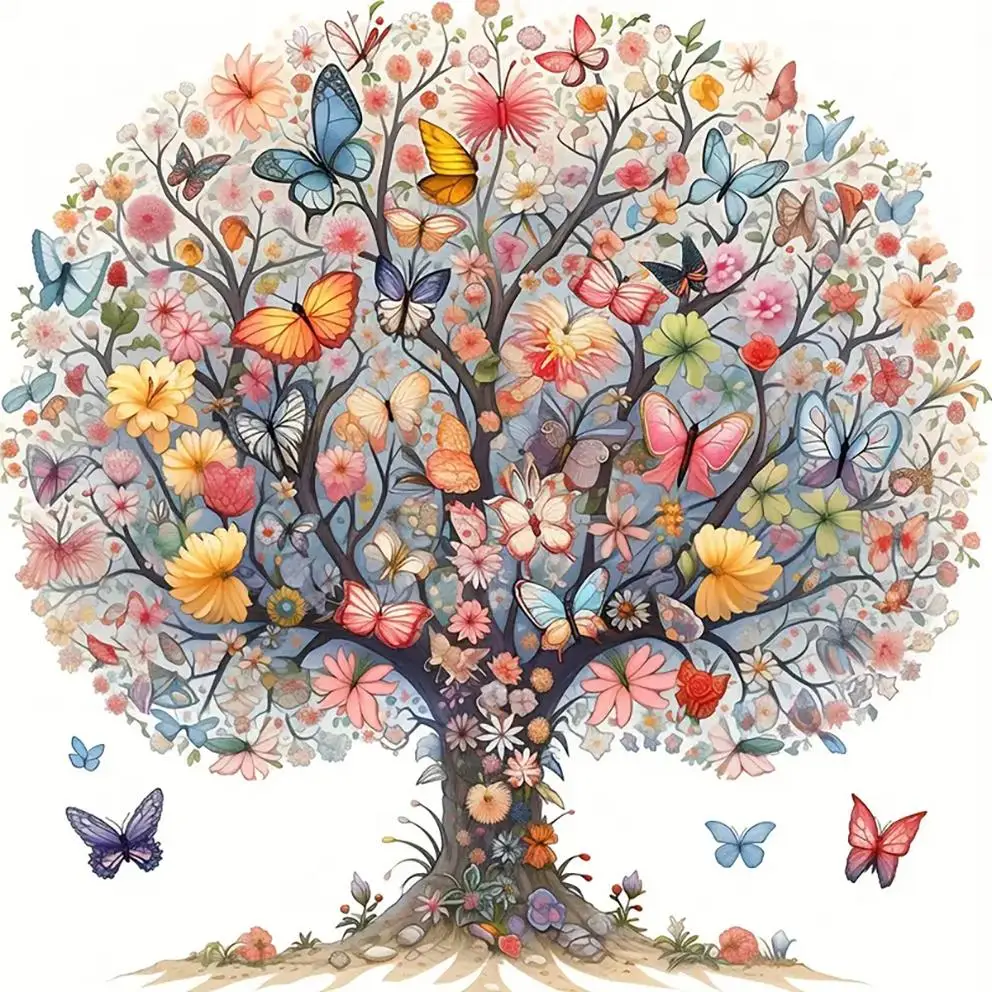 Butterfly Tree 5D Diamond Arts Painting Kit without Frame, Flower & Butterfly Pattern DIY Diamond Arts Painting Kit No Frame, Handmade Art Crafts for
