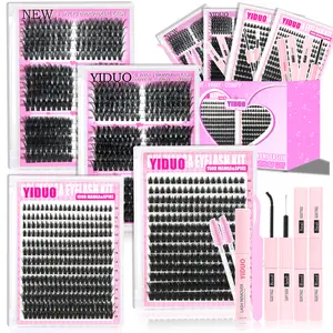 751 Pcs Clusters Lashes Kit 8Styles Lash DIY Individual Lashes 50D/60D/80D/100D/150D/Manga Spike/Volume Lashes Clusters Kit 10-18mm Cluster Eyelash Extension Kit With Lash Bond and Seal*2, Lash Remover, Lash Tweezers,Eyelash Brush DIY at Home Easily