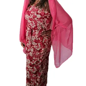 Talbots Elegant Floral Dress in Vibrant Red & White with Matching Pink Shawl for Versatile Wear and Comfort
