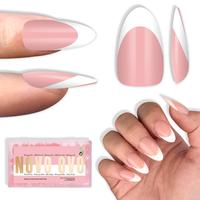 Medium Almond White French Tip BABY PINK