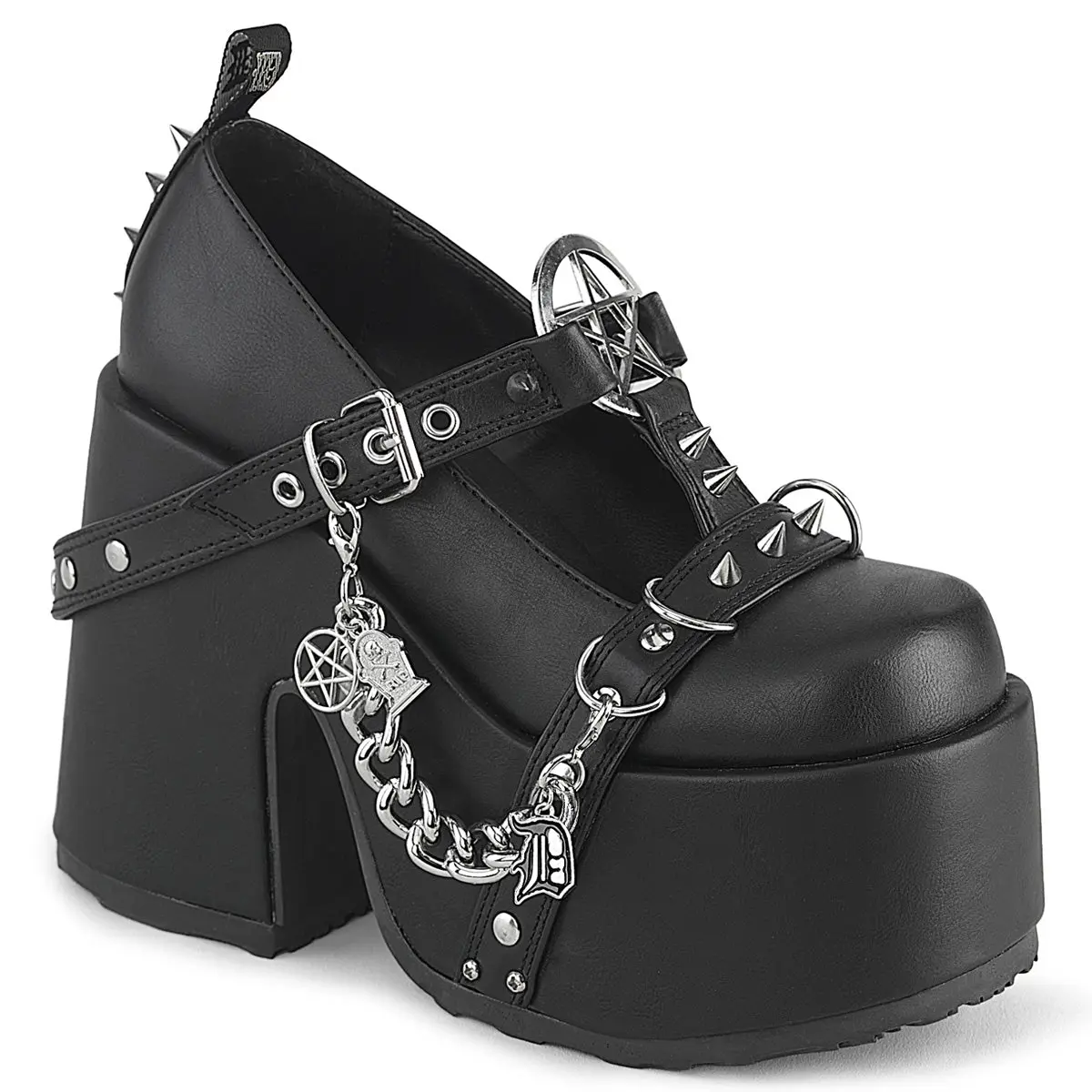 Demonia Camel-33 Black Vegan Leather Women's Alternative Footwear Platform Wedge Shoes Chunky Demonia Camel-33 Black Vegan Leather Women's Alternative Footwear Platform Wedge Shoes Chunky
