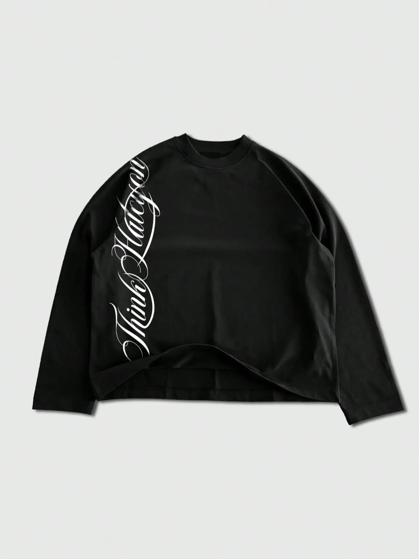 Men's Oversized Sweatshirt, Long Sleeve, Think Different Cursive Print, Drop-Shoulder Design, Loose Fit, Casual Minimalist Streetwear, Soft Cotton Blend, Tops, Relaxed Fit, Graphic Streetwear Clothing
