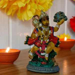 Hindu God Flying Hanuman Statue - 5.3" H Lord Hanuman Perfect Indian Gift for Diwali,Navratri,Dussehra,Job Interviews, Wedding, Baby Shower Return Gifts Temple Mandir Pooja Item