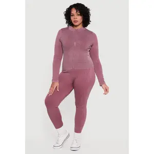 Plus Size Acid Wash Ribbed Knit Seamless Leggings