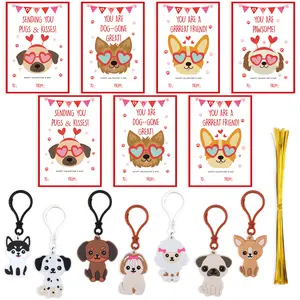 28 Sets Valentine's Day Keychain Puppy Keychain with Greeting Card Animal Design Keychain for Students Teacher Cute Gift for Dogs Lover Coworkers Employee Appreciation Gift School Exchange Gift Party Favors (2 Style)