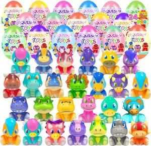 24 Pack Prefilled Easter Eggs with Dinosaur Squishy Toys Easter Basket Stuffers for Kids, Egg Fillers, Party Favors, Classroom Prizes, Easter Hunt Supplies for Boys & Girls