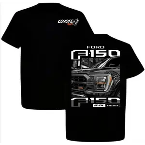 Ford F150 Coyote 5.0 engine graphic t-shirt for truck enthusiasts-men's black pickup truck tee-automotive fan apparel-premium short sleeve cotton shirt with iconic design