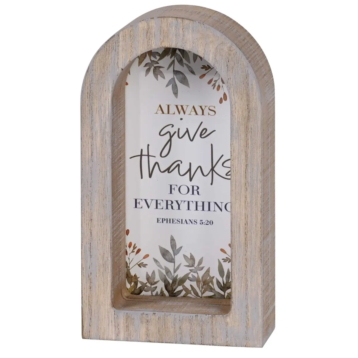 360 Stand Floral Brn Wooden Glass Arch Photo Frame - 5x8 Size, Wall-Mountable, with Printed "Always Give Thanks" Quote, Home Decor Accent, Home Decor Accessory