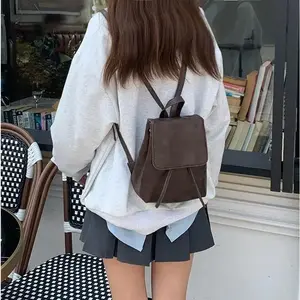 Women's Retro Brown Backpack 2026New Simple PU Leather Portable Shoulder Bag